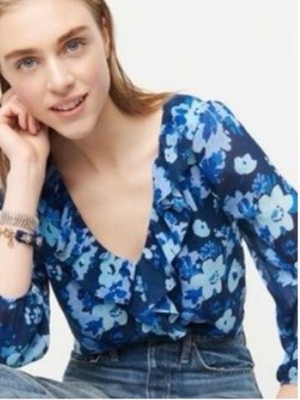 J Crew Floral Blue Top